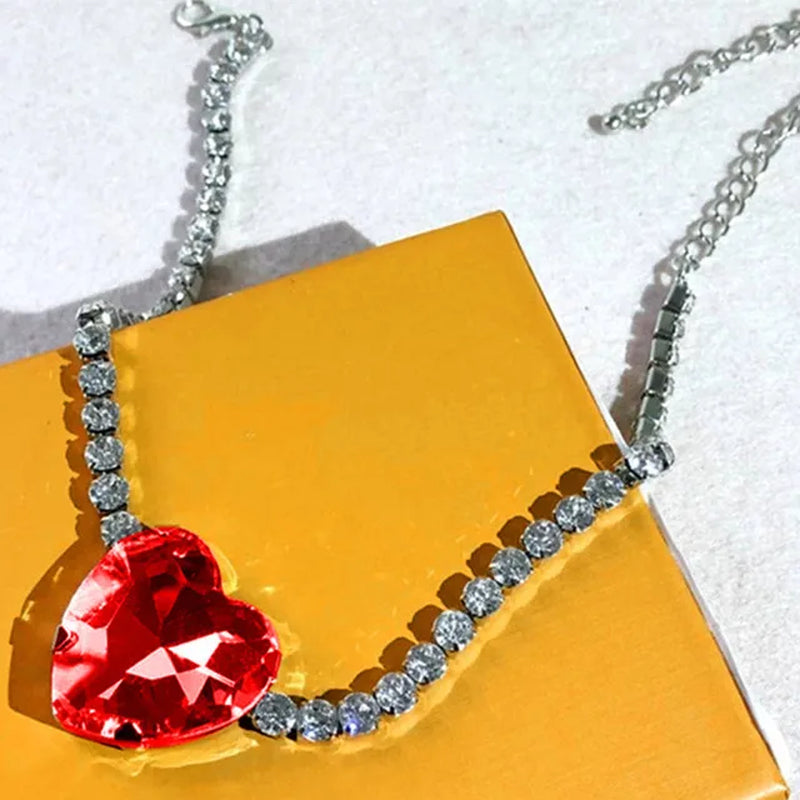 2021 Luxury Vintage Green Heart Pendant Necklace Rhinstone Choker Necklace for Women Luxury Crystal Tennis Chain Choker Collar