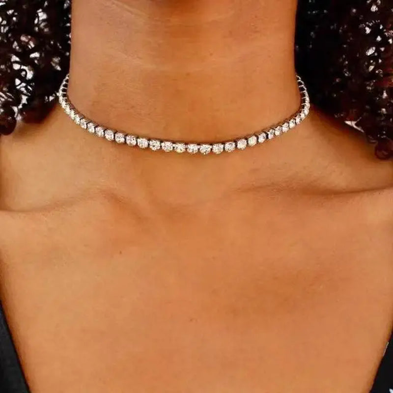 2021 Luxury Vintage Green Heart Pendant Necklace Rhinstone Choker Necklace for Women Luxury Crystal Tennis Chain Choker Collar
