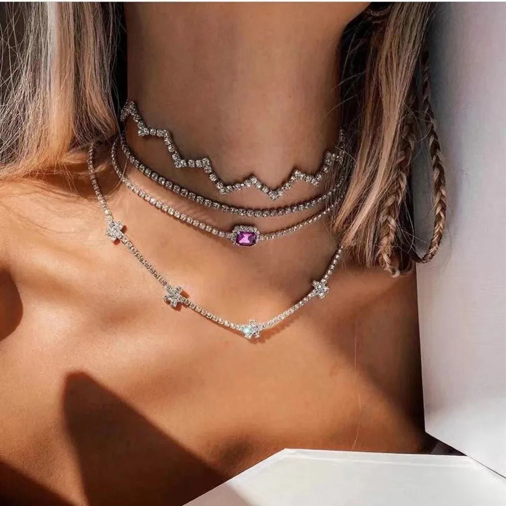 2021 Luxury Vintage Green Heart Pendant Necklace Rhinstone Choker Necklace for Women Luxury Crystal Tennis Chain Choker Collar