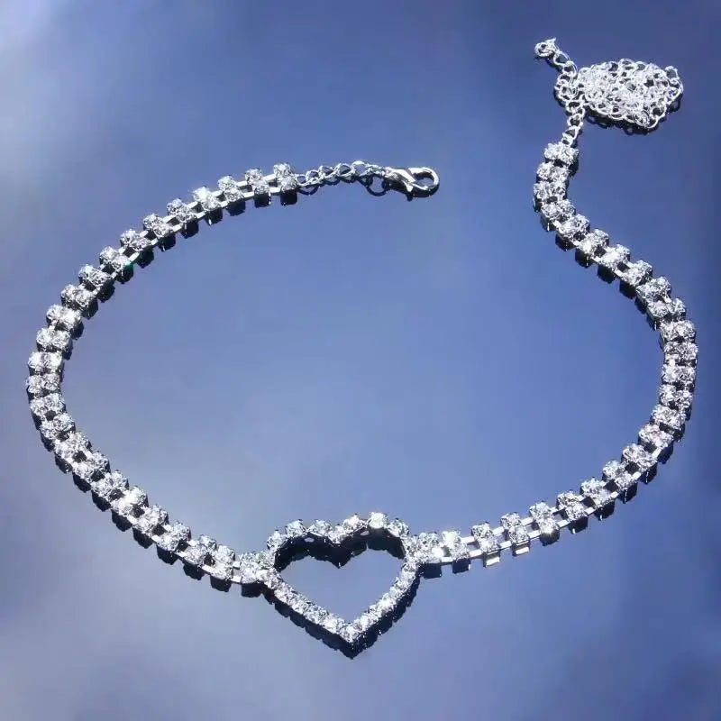2021 Luxury Vintage Green Heart Pendant Necklace Rhinstone Choker Necklace for Women Luxury Crystal Tennis Chain Choker Collar